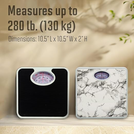 Bodico Classic Retro Analog Mechanical Body Weight Scale Vintage Style Bathroom Scale with Vinyl Top for Health and Fitness 280 lb. (130 kg) Capacity 10.5 L x 10.5 W x 2 H Black