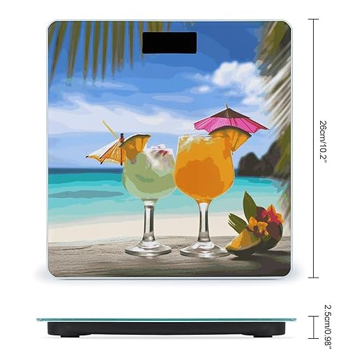 Tropical Beach Drink Weight Scale Digital Electronic Scales Bathroom Scale Larg LCD Backlight Display High Precision MeasurementsTempered Glass