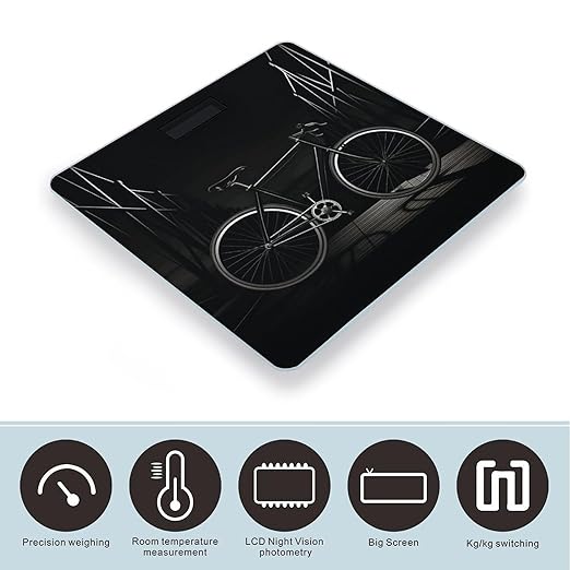 Bicycle Clip Art Bathroom Scale Large LCD Backlight Display Digital Scale Rounded Corners Body Scales Automatic Power On/Off Bathroom Scales for Home Bedrooms