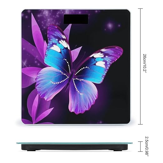 Blue Purple Butterfly Scale with LCD Precision Weighing Scales Sturdy Tempered Glass Weight Scales Easy-to-Read Anti-Slip Weight Digital Bathroom Scale for Daily