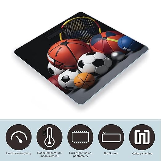 Sports Themed Smart Scale for Body Weight Accurate Bathroom Scale with LED Display Digital Weight Scales Weighing Machine High Precision Scales for Bath Home