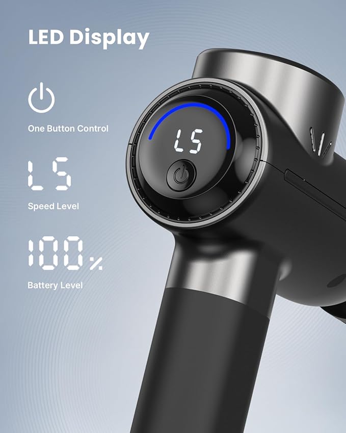 RENPHO Active+ Thermacool Massage Gun with Heat and Cold Deep Tissue Percussion Massager for Back and Neck Portable Handheld Massager with 5 Speeds 5 Attachments Carry Case Black