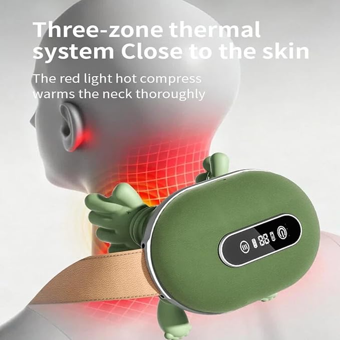 SALAN Heat Therapy Neck and Shoulder Massager Deep Muscle Tissue Massage Bionic Fingers Real Pressure-Sensitive FeedbackPortable Wireless Relax Anytime and Anywhere (Green)
