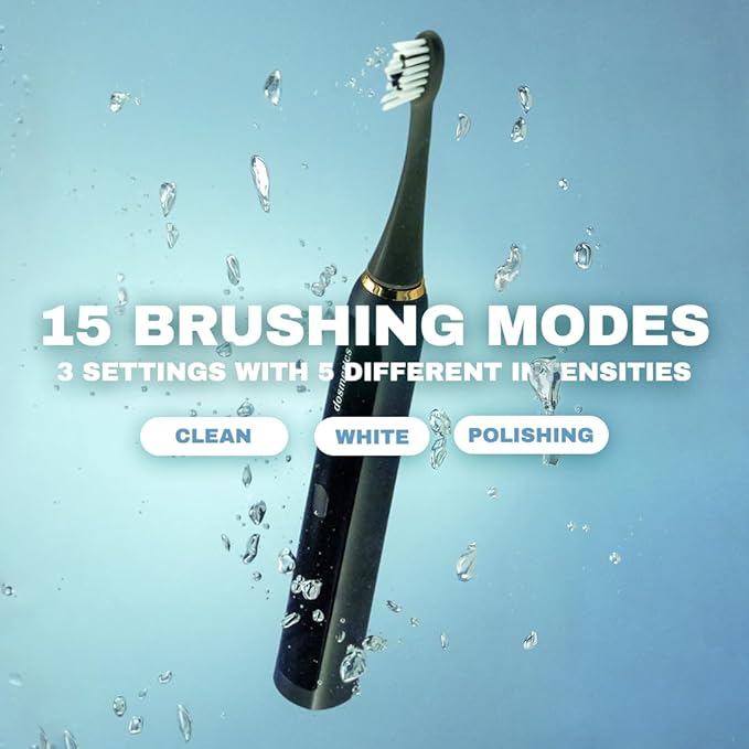 Electric Toothbrush for Adults Sonic Toothbrush with Replaceable Heads and 15 Brushing Modes Rechargeable Waterproof Toothbrushes for Plaque Removal with Charging Base and Travel Cap