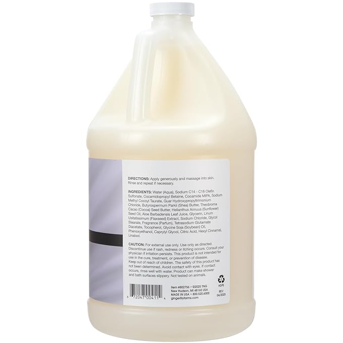 Ginger Lily Farms Botanicals Shea Indulgence Deep Hydration Body Wash 100% Vegan &amp Cruelty-Free Lavender Chamomile Scent 1 Gallon (128 fl oz) Refill