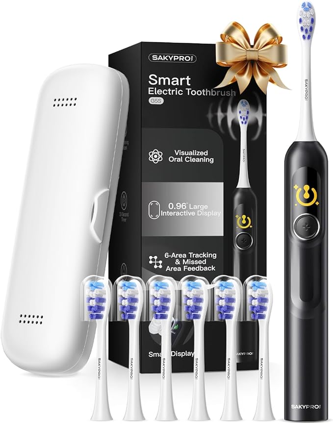 AI Electric Toothbrush w/ 6 Brush Heads Smart Sonic Toothbrush for Adults Kids Teens 150-Day Rechargeable Battery Whitening Real-Time Brushing Map Travel Case (G5S)
