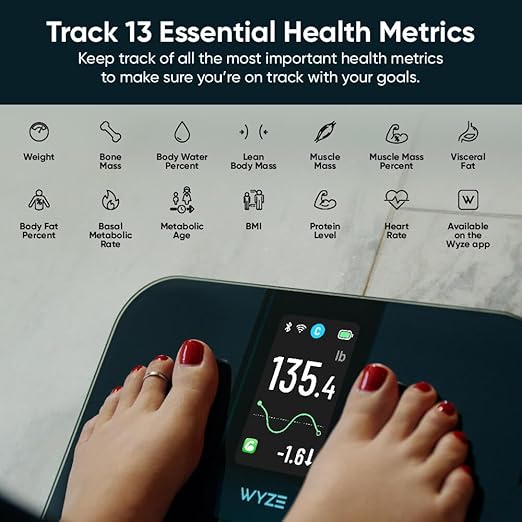 Wyze Scale Ultra Smart Scale with 4.3 Color Display Digital Bathroom Scale for Body Weight BMI Muscle Mass Composition Wi-Fi &amp Bluetooth Body Fat Scale with Heart Rate- White