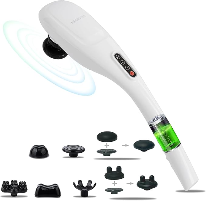 MEGAWISE Cordless Back Massager for Shoulders Waist Legs Rechargeable 3200mAh Battery 5 Speed and 5 +2 Massage Nodes 5 Hard 2 Silicone Nodes Massage While Moving Around (Off White Cordless)