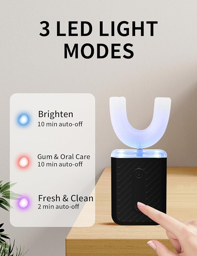 U-Shaped Electric Toothbrush for Adults Electric Toothbrush with IPX7 Waterproof Black