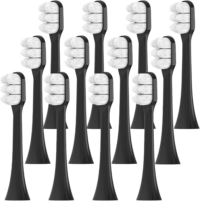 Compatible for 12/24pcs Soft Replacement Brush Heads Compatible with Click-on Electric Toothbrush Toothbrushes Head Refill(Black-12 Pcs)