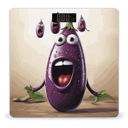 Cartoon Eggplant Bathroom Scale for Body Weight Bathroom Digital Electronic Weighing Scale with Back Lit LED Display Sturdy Tempered Glass Weight Watchers Scales 400lb