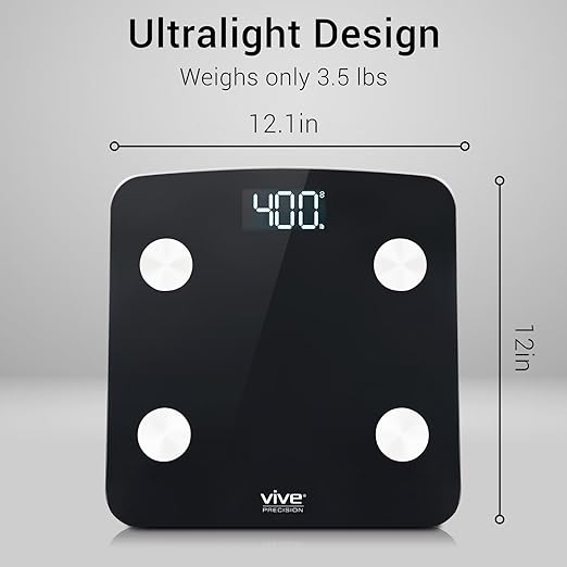Vive Precision Smart Bathroom Scale for Body Weight (400lbs) - Digital Scale with BMI Body Fat Muscle Mass &amp 10 Extra Measurements - Accurate Home Bath Scale Easy to Read Backlit LCD Display