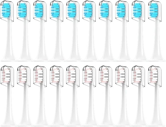 Compatible for Xiaomi Mijia T300/T500/T700 Sonic Electric Toothbrush Heads Replaceable Refill Nozzles 4 Colors with Anti-Dust Caps 4/20Pcs(10Pink10Blue)
