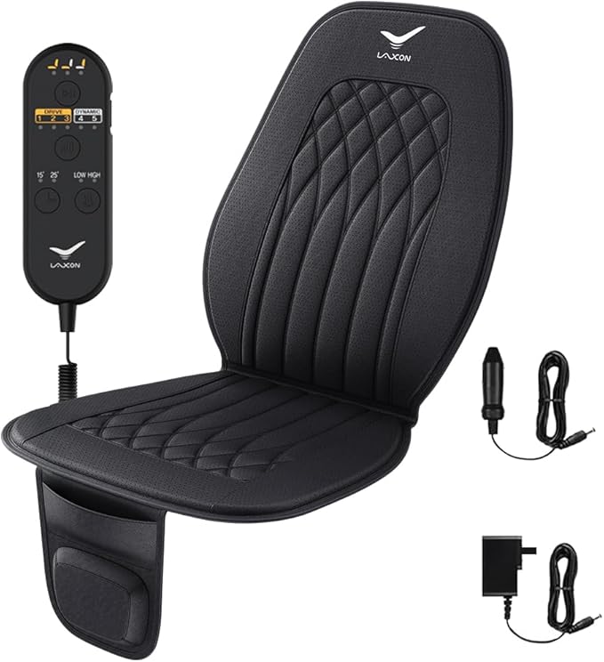 Vehicle Seat Air Massage Cover. Tailored for Long-Distance Drivers for Long commutes. 11 Air Cells Dynamic Work for Back &amp Hip. Relax Muscles While Driving Slim Comfy Design (Black)