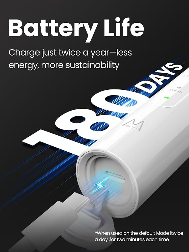 Electric Toothbrush for Adults 180 Days Battery Life Rechargeable Sonic Toothbrush with 4 Brush Heads Smart Timer 55000VPM for Deep Cleaning &amp Whitening with 5 Modes Travel Case White