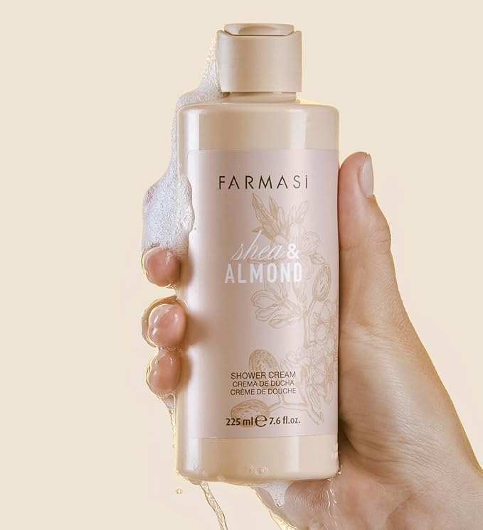 FARMASi Shea &amp Almond Shower Cream 225ml / 7.6fl.oz – Nourishing Body Wash with Shea Butter and Almond Oil Gentle Cleansing Cream for Smooth Skin Daily Shower Hydration for All Skin Types