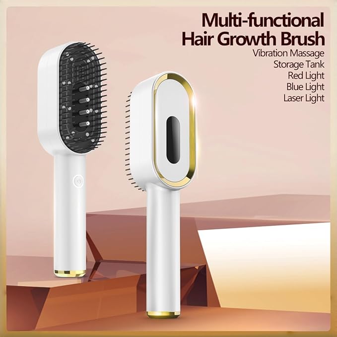 Multifunctional Massage Comb with Liquid Dispenser - Rechargeable Electric Hair Care Tool Vibrating Scalp Massager with LED Lights for Frizz Control &amp Shine Gift for Women or Man (White)