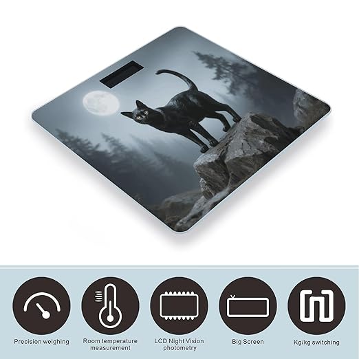 Black Cat Weight Scale Cute Bathroom Scale for Body Highly Accurate Digital Weighing Machine for People Compact LCD Display Scales with Sturdy Toughened Glass Scales