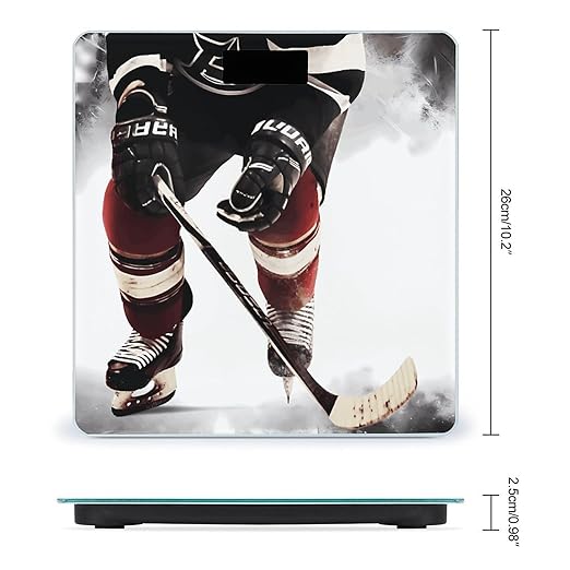 Ice Hockey Pattern Scale for Body Weight High Precision Digital Weight Scales with LCD Display Anti-Slip Sturdy Slim Tempered Glass Bathroom Scale for Home Use