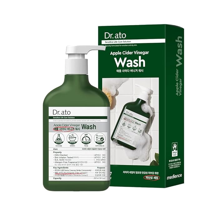 Dr.ato Apple Cider Vinegar Body Wash for Sensitive Skin Hypoallergenic Paraben-Free Allergen-Free Skin Irritation Tested Safe Ingredients (10.5 Fl Oz)