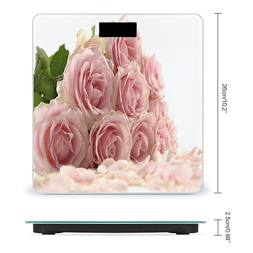 Pink Roses Scale for Body Weight Anti-Slip Tempered Glass Digital Bathroom Scales Clear LCD Display Weighing Scale Safe Rounded Corners Smart Scales
