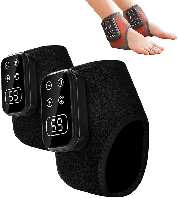 Foot Advanced Renew Triple Method Massager with 5 Vibration Modes and 6 Heat Levels Suitable for Pain Relief and Plantar Fasciitis Travel &amp Home Use（Black 2pcs）