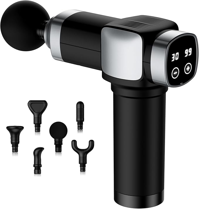 Deep Tissue Massage Gun Portable Percussion Muscle Massager with 30 Speeds &amp 6 Attachments Handheld Electric Back &amp Neck Massager for Pain Relief