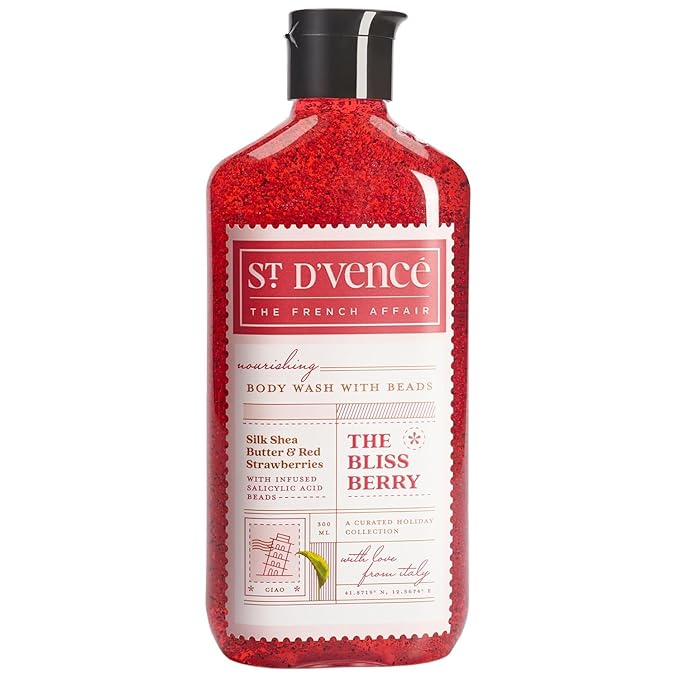 St. D’vence Bliss Berry Salicylic Acid Body Wash Shower Gel for Women &amp Men with Strawberry &amp Raw Shea Butter | Body Wash for Summer | Tan Removal Paraben &amp SLS Free - 300 ml
