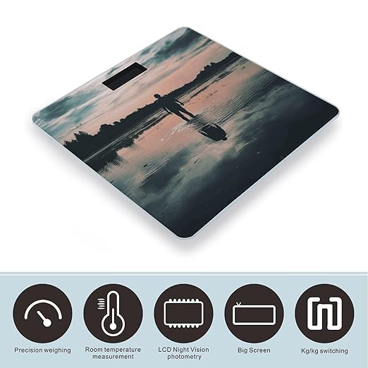 Standing in The Lake Digital Bathroom Scale for Body Weight Weighing Scale with Backlit LCD Display High Precision Measurements &amp Measures Weight Up to 180kg