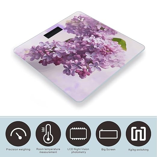 Lilac Flowers Scale for Body Weight Smart Scales Digital Bathroom Scale High Precision Weighing Scales with Large Display Weighing Machine for People