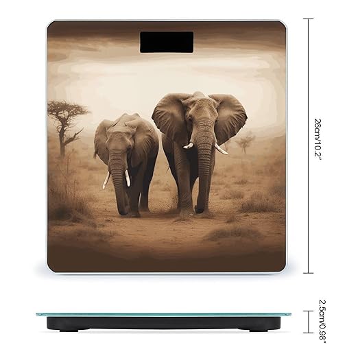 Wild Animals Elephants Digital Bathroom Scale Fashion Unique Weight Scale BMI Anti-Slip Precision Weighing Scales Suitable for Home Bedrooms Use and Gift