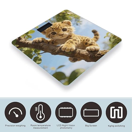 Leopard Style Smart Scale for Body Weight Digital Bathroom Scale Toughened Glass Weight Scale with Large LCD Backlight Display High Precision Scales Weighing Machine