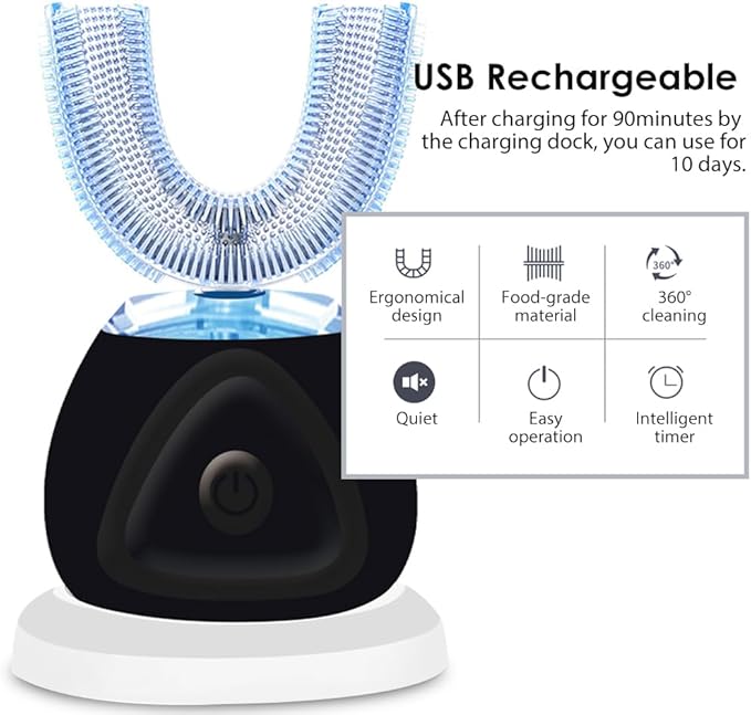 360 Ultrasonic Toothbrush Automatic Toothbrushes Auto Sonic Tooth Brush Teeth whitening Brush with Timer &amp Wireless Charging 360° Ultrasonic Electric Toothbrush for Adult