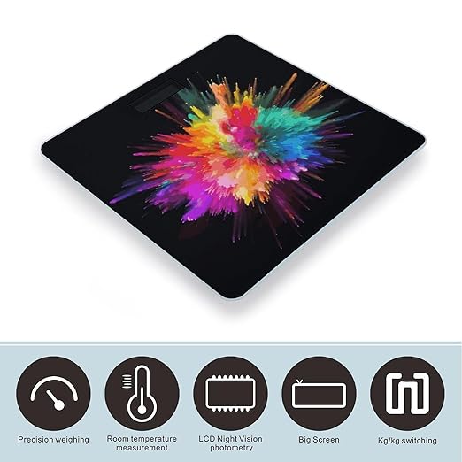 Color Explosion Weight Scale Digital Electronic Scales Bathroom Scale Larg LCD Backlight Display High Precision MeasurementsTempered Glass