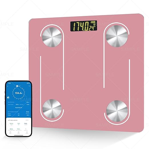 Digital Simple Scale with Led Display Practical Body Fat Scale Bathroom Scale with Smartphone App (Pink)
