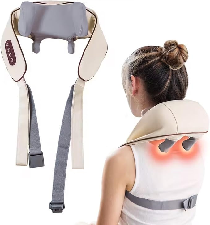 Shoulder Massager Portable Rechargeable 6D Shiatsu Neck and Shoulder Massager with Heat Deep Tissue Back Massager for Pain Relief &amp Relaxation (Ivory White)