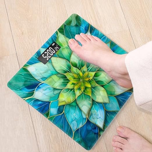 Digital Scale for Body Weight Highly Precision Bathroom Weight Scale 400 lbs with Backlit Display Personalized Scale for Home-Beautiful Watercolor Painting of Turquoise and Green Flower