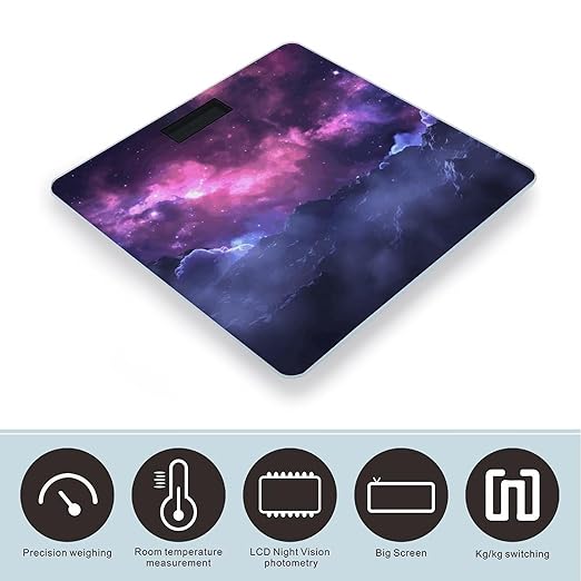 Magic Galaxy Sky Purple Bathroom Scale for Body Weight Bathroom Weighing Scale with Backlit LCD Display Highly Accurate Measures Weight Up to 180kg