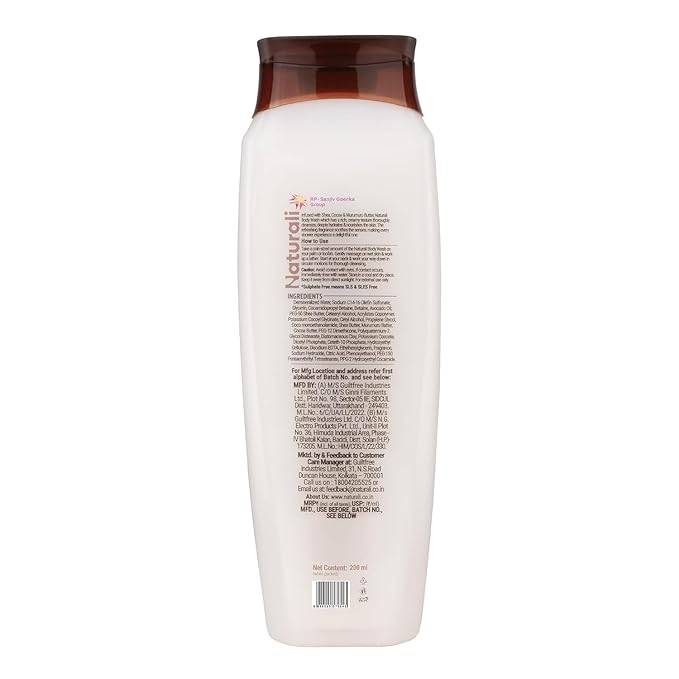 N.a.t.u.r.a.l.i | Deep Moisturising Body Wash | Shea Butter Cocoa Butter and Murumuru Butter | Gently Cleanses Deeply Hydrates and Nourishes Skin for unisex 200ml.