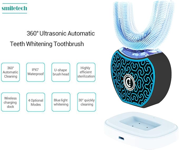 Automatic ToothbrushSonic Glow Toothbrush Teeth Whitening KitSonic BrushEquipped with Two Replacement Brush Heads (Black-Blue)