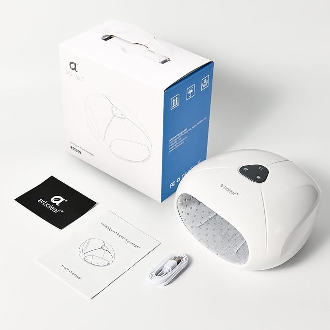 arboleaf Hand Massager with Heat and Compression Hand Massage Machine for Her Him Adjustable Intensity for Custom Comfort Rechargeable Portable Small Finger Massager