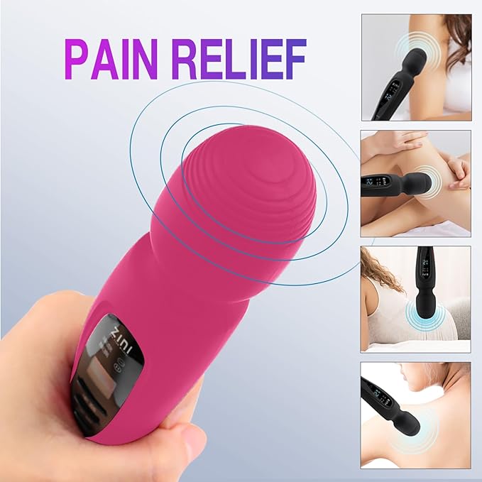 Cordless Massager with LCD Display Personal Massager for Pain Relief Powerful 12 Vibrating Massage Wand Pink
