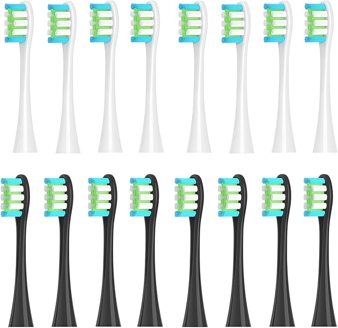 16pieces Replacement Brush Heads Compatible with Oclean SonicX/X Pro/ Z1/ SE / F1 / One / PW01/03/05/07/09 P5 Electric Toothbrush Heads(16 White and Black)