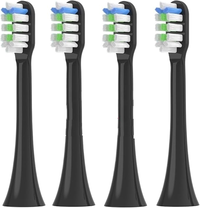 4 Pcs Replacement Brush Heads Compatible for V1/X1/X3/X5/X3U/X3PRO/v1/v2 Electric Toothbrush Soft Bristle Nozzles(4 Pcs Black)