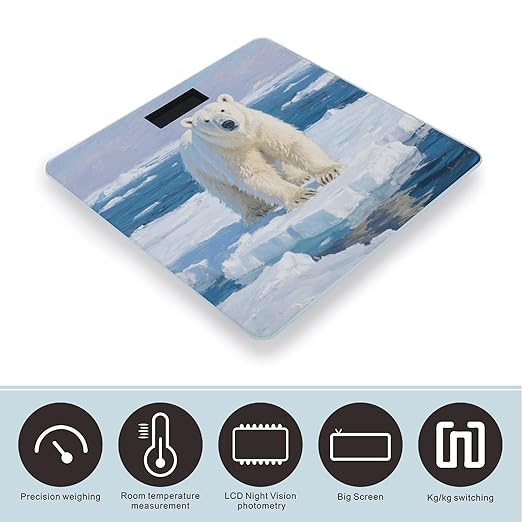 Arctic Polar Bear Scale for Body Weight Sturdy Tempered Glass Weighing Scales with LCD Display Accurate Digital Bathroom Scale Convenient Body Fat Smart Scales Easy Read