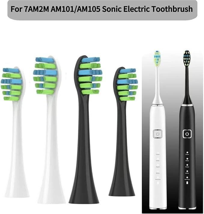 Compatible for 7am2m 10PCS Replacement Toothbrush Heads - AM101/AM105 Sonic Toothbrush Vacuum Soft Dupont Bristle(10PCS Black)