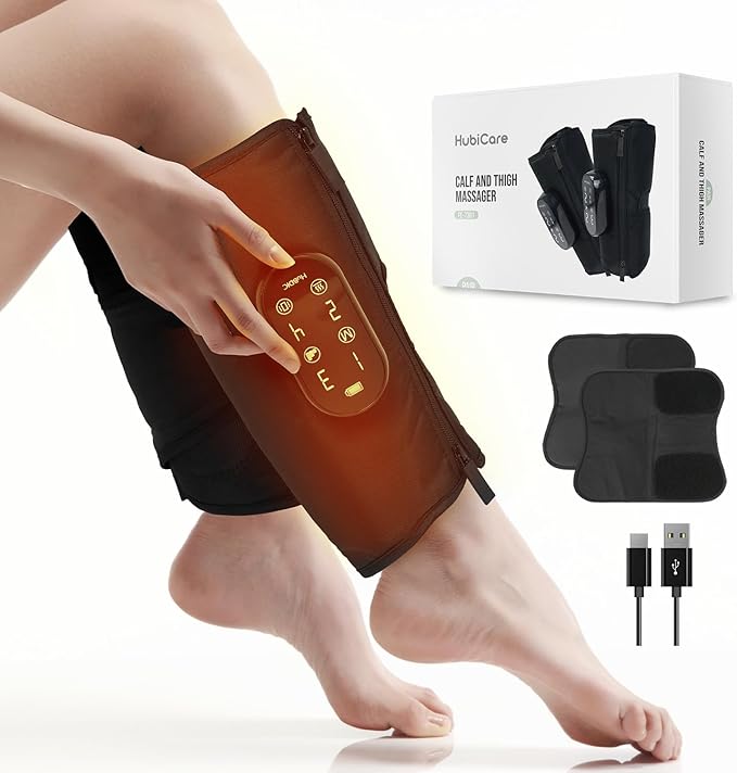HubiCare Air Compression Leg Massager for Different Needs for Foot Calf and Thigh for Circulation and Pain Relief Wireless Rechargeable Calf Air Compression with Heat 4 Modes 3 Intensities (Pair)