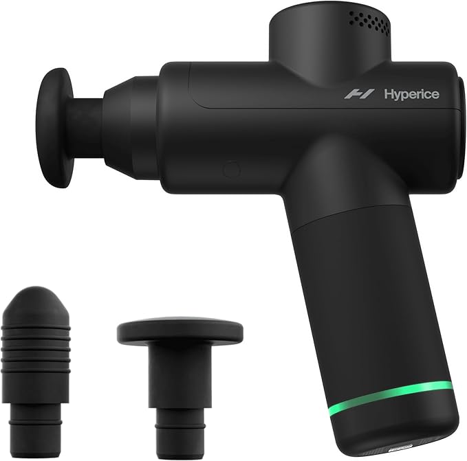Hyperice Hypervolt Go 2 - Black - Featuring Quiet Glide Technology - Handheld Percussion Massage Gun - 3 Speeds 2 Interchangeable Heads - Helps Relieve Sore Muscles and Stiffness