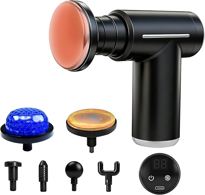 Massage Gun with Heat and ColdDeep Tissue Back Massager Neck Massager for Pain ReliefMuscle Percussion Massage GunHandheld Message Gun with 6 Heads&ampSilentGifts for Men Women Dad