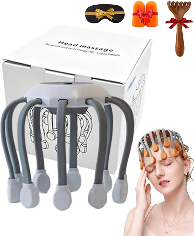 Head Massager Official Anti-Stress Massager for Migraines with 5 Modes &amp 3 Levels Adjustable 360° Cordless Touch Scalp Massager for Stress Relax &amp Sleep Aid (White 10Heads)